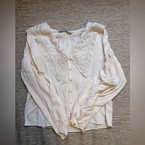 Zara Cream Lace Collar Button-Front Blouse